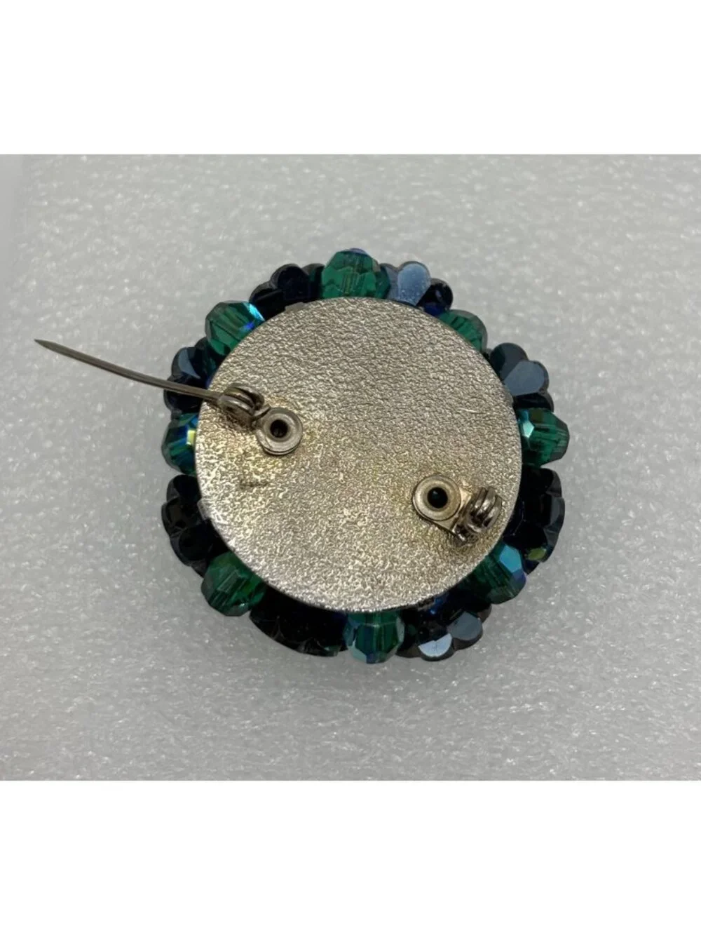 Vintage Margarita Rivoli Crystal Brooch Domed Deep Blue Aurora Borealis Unsigned